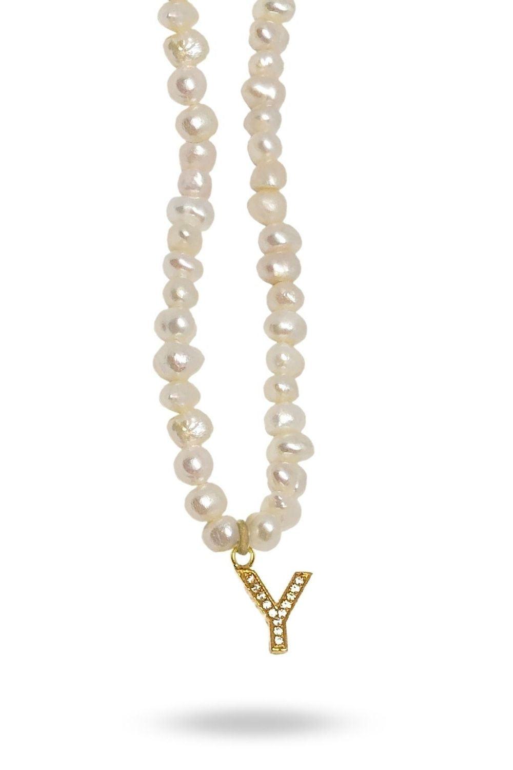 Linya Jewellery-Mono Y Harfli İnci Kolye-Kolye-1-Milagron.com