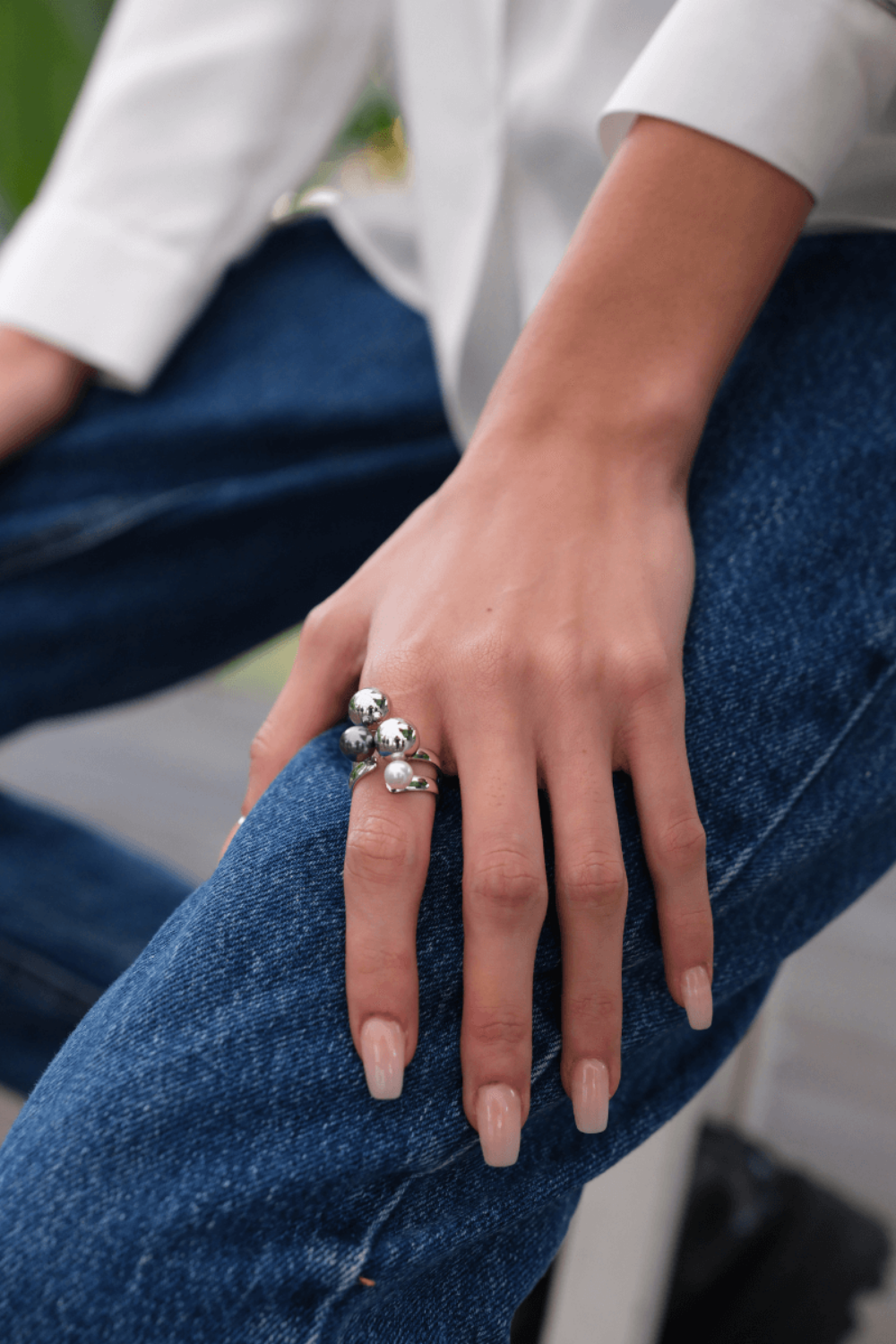 Linya Jewellery-Nera Gri İncili Yüzük Gümüş-Yüzük-2-Milagron.com