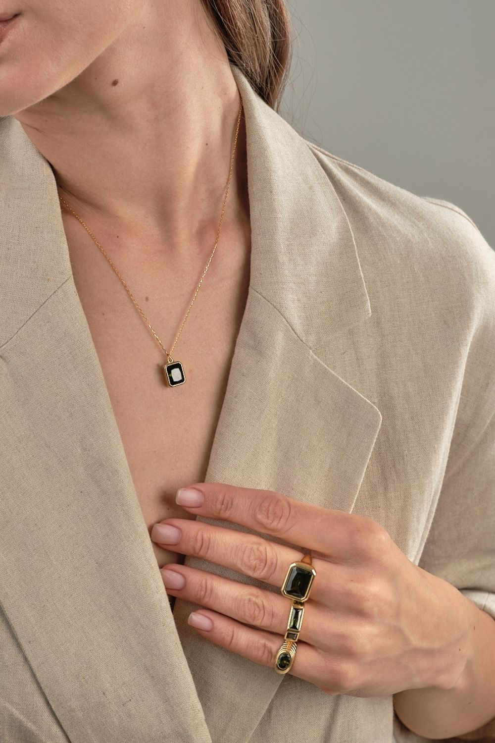 Nova BüYüK Haki YeşIli Kristal TaşLı YüZüK - 2