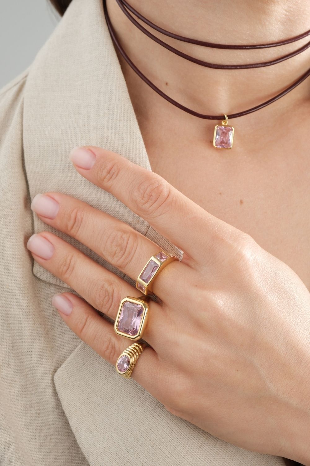 Nova BüYüK Pembe Kristal TaşLı YüZüK - 0