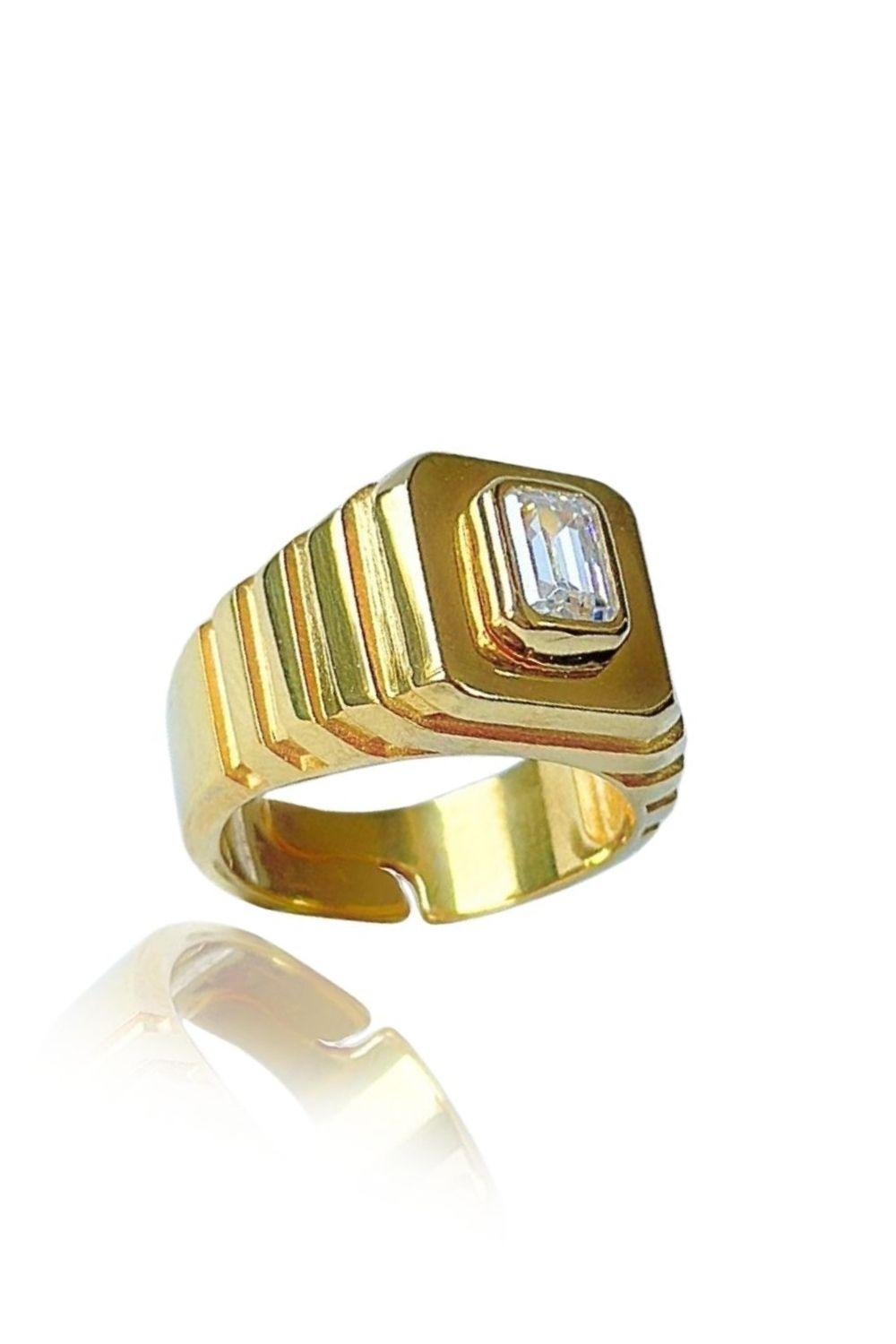 Linya Jewellery-Oktagon Beyaz Taşlı Yüzük-Yüzük-1-Milagron.com