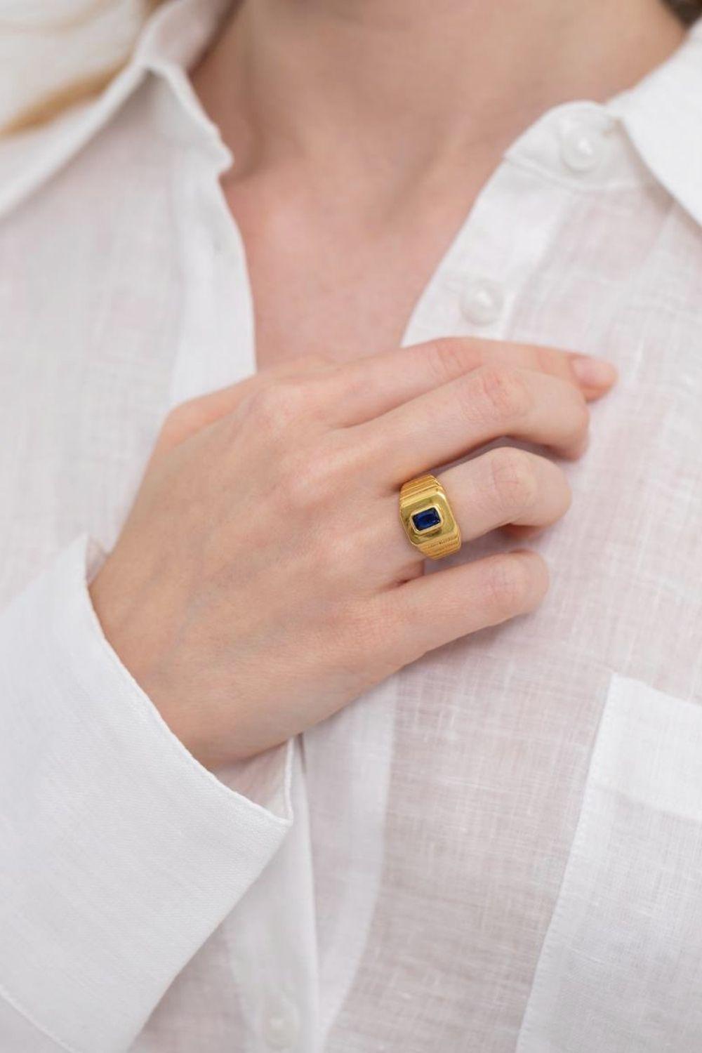 Linya Jewellery-Oktagon Lacivert Taşlı Yüzük-Yüzük-4-Milagron.com