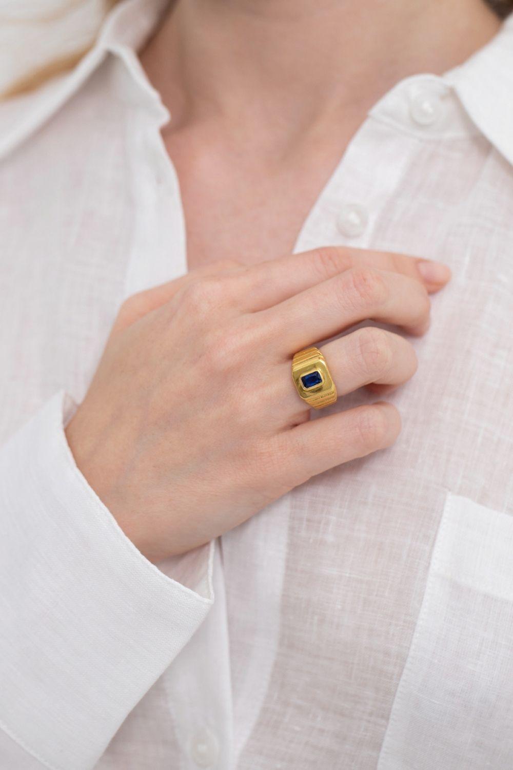 Linya Jewellery-Oktagon Lacivert Taşlı Yüzük-Yüzük-6-Milagron.com