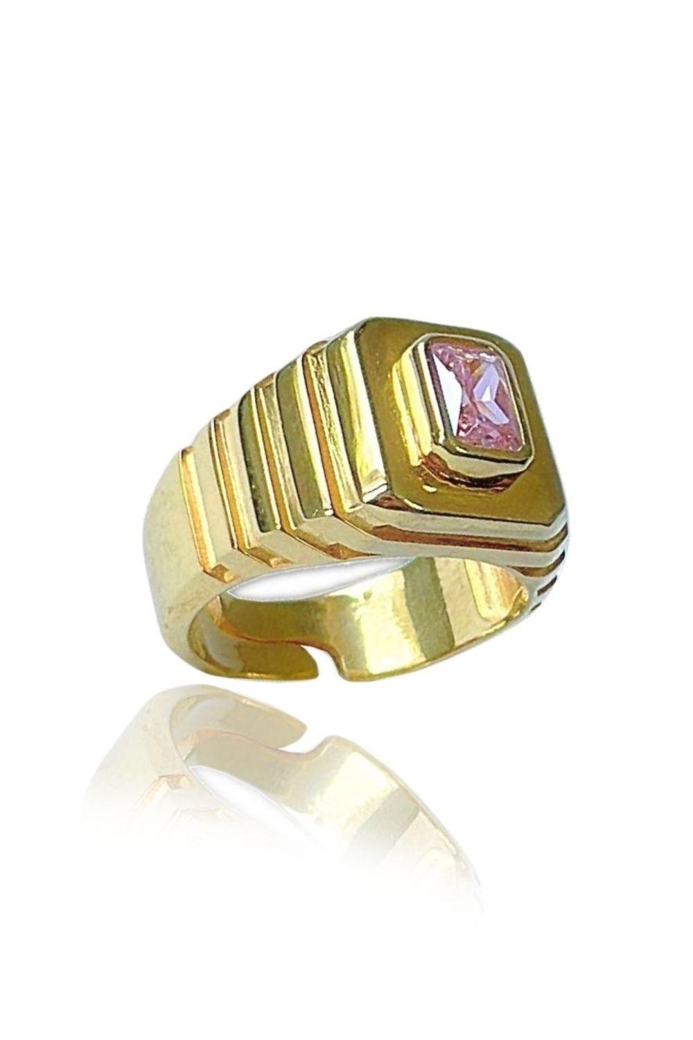 Linya Jewellery-Oktagon Pembe Taşlı Yüzük-Yüzük-1-Milagron.com