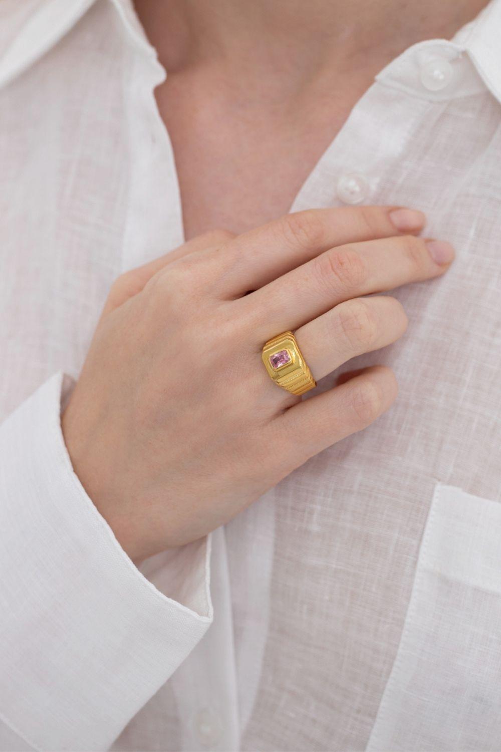 Linya Jewellery-Oktagon Pembe Taşlı Yüzük-Yüzük-4-Milagron.com