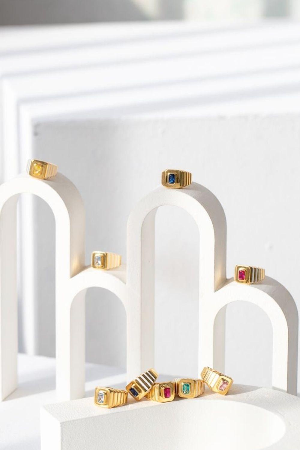 Linya Jewellery-Oktagon Sarı Taşlı Yüzük-Yüzük-3-Milagron.com