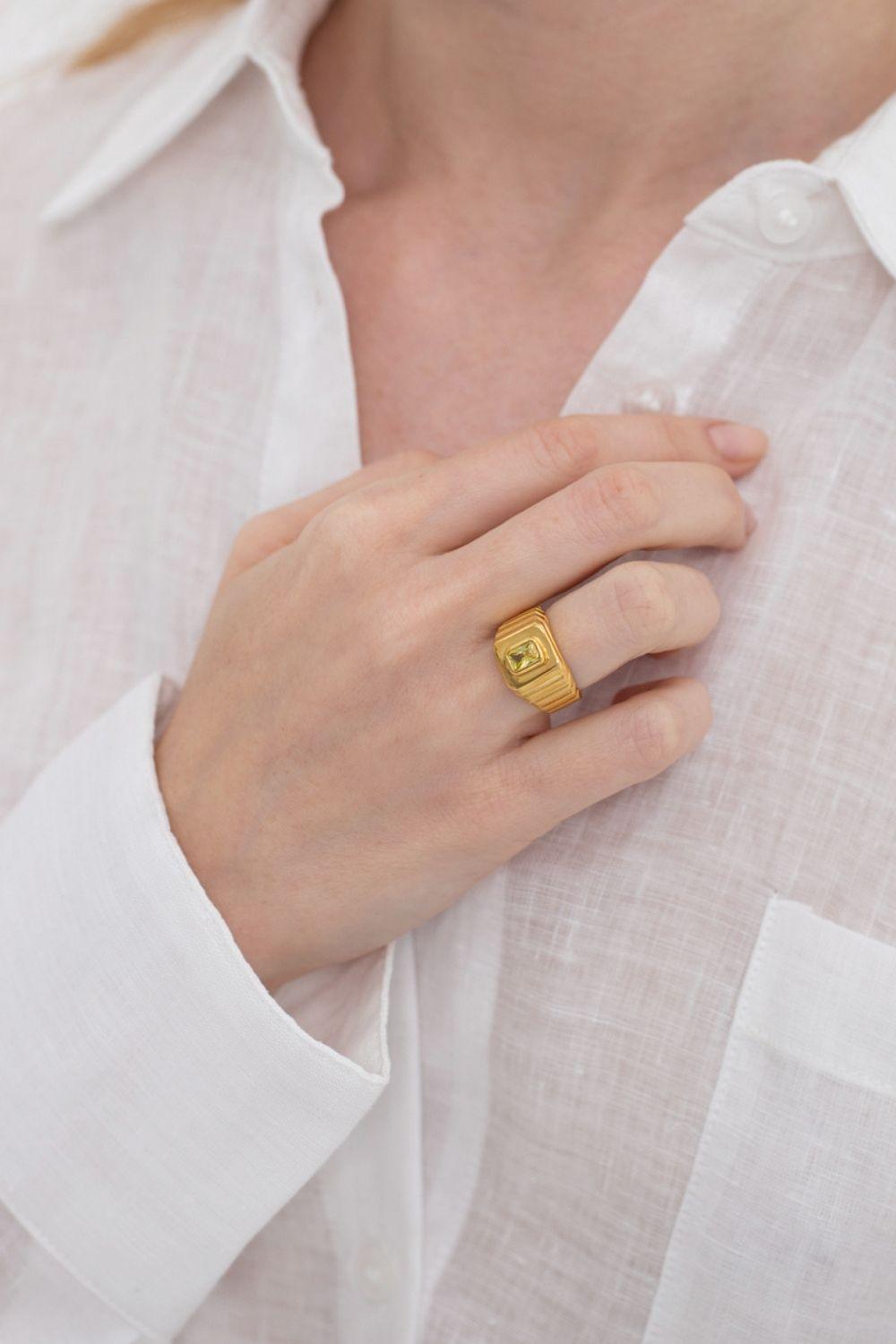 Linya Jewellery-Oktagon Sarı Taşlı Yüzük-Yüzük-5-Milagron.com