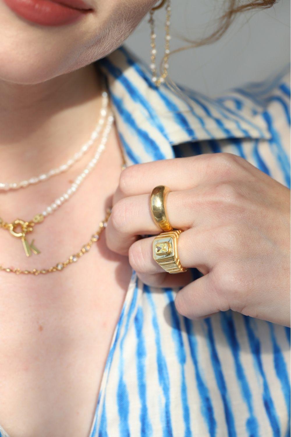 Linya Jewellery-Oktagon Sarı Taşlı Yüzük-Yüzük-6-Milagron.com