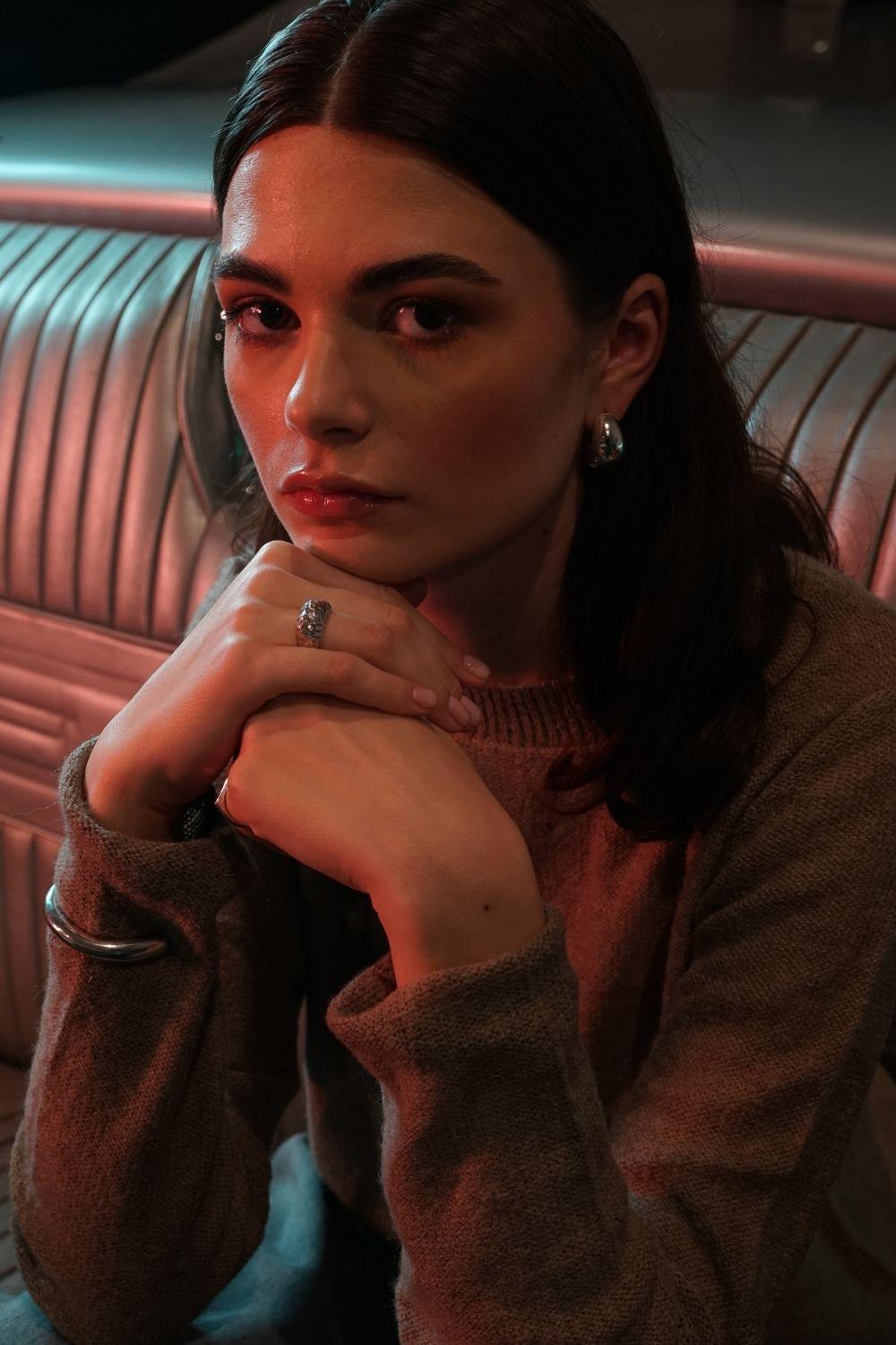 Linya Jewellery-Pary Amorf Parlak Gümüş Oval Yüzük-Yüzük-2-Milagron.com