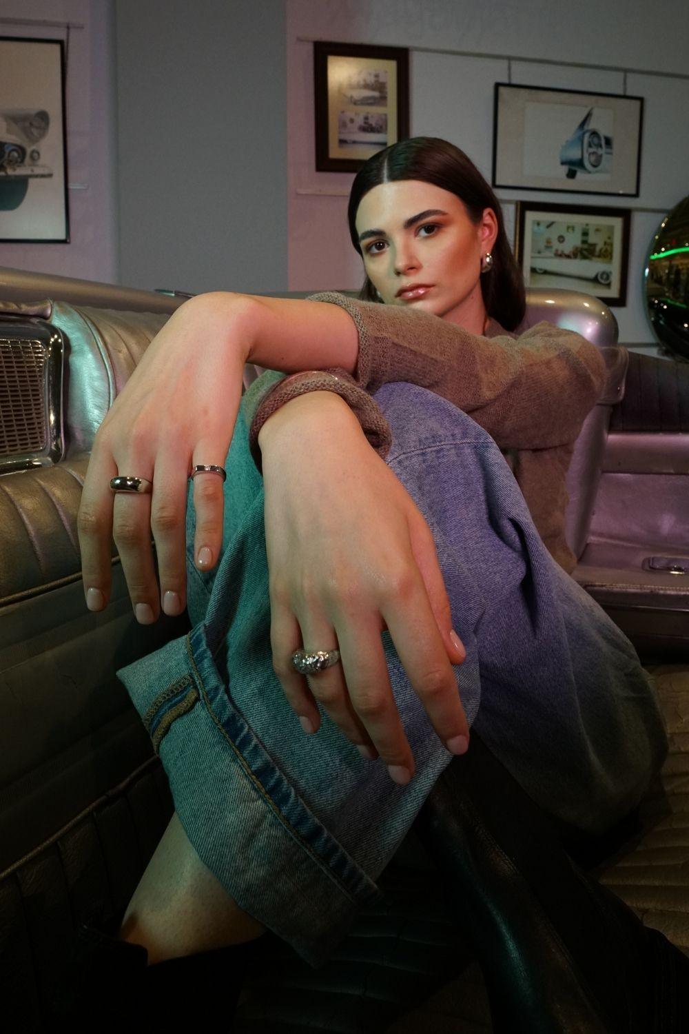 Linya Jewellery-Pary Amorf Parlak Gümüş Oval Yüzük-Yüzük-3-Milagron.com