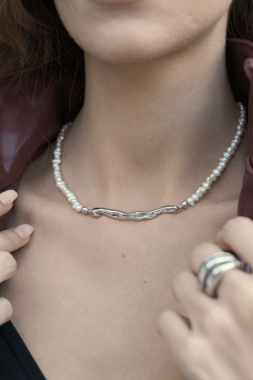 Linya Jewellery-Pontus Damla Yatay İnci Kolye Gümüş-Kolye-3-Milagron.com