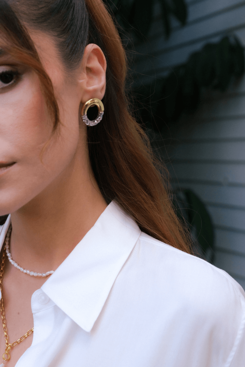 Linya Jewellery-Rety Çift Renk Oval Küpe-Küpe-2-Milagron.com
