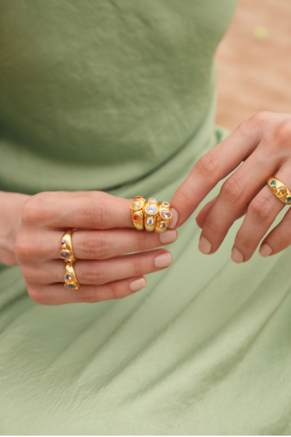 Linya Jewellery-Rosie Sarı Yeşil Taşlı Yüzük-Yüzük-3-Milagron.com