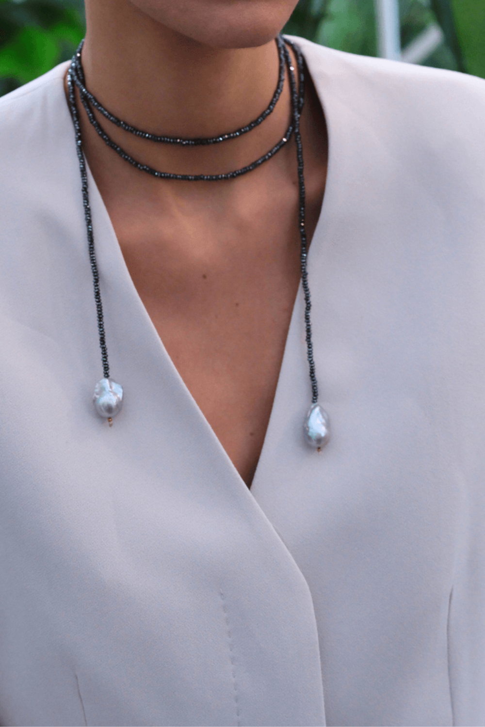 Linya Jewellery-Sedna Barok İncili Hematit Taşlı Uzun Kolye-Kolye-3-Milagron.com