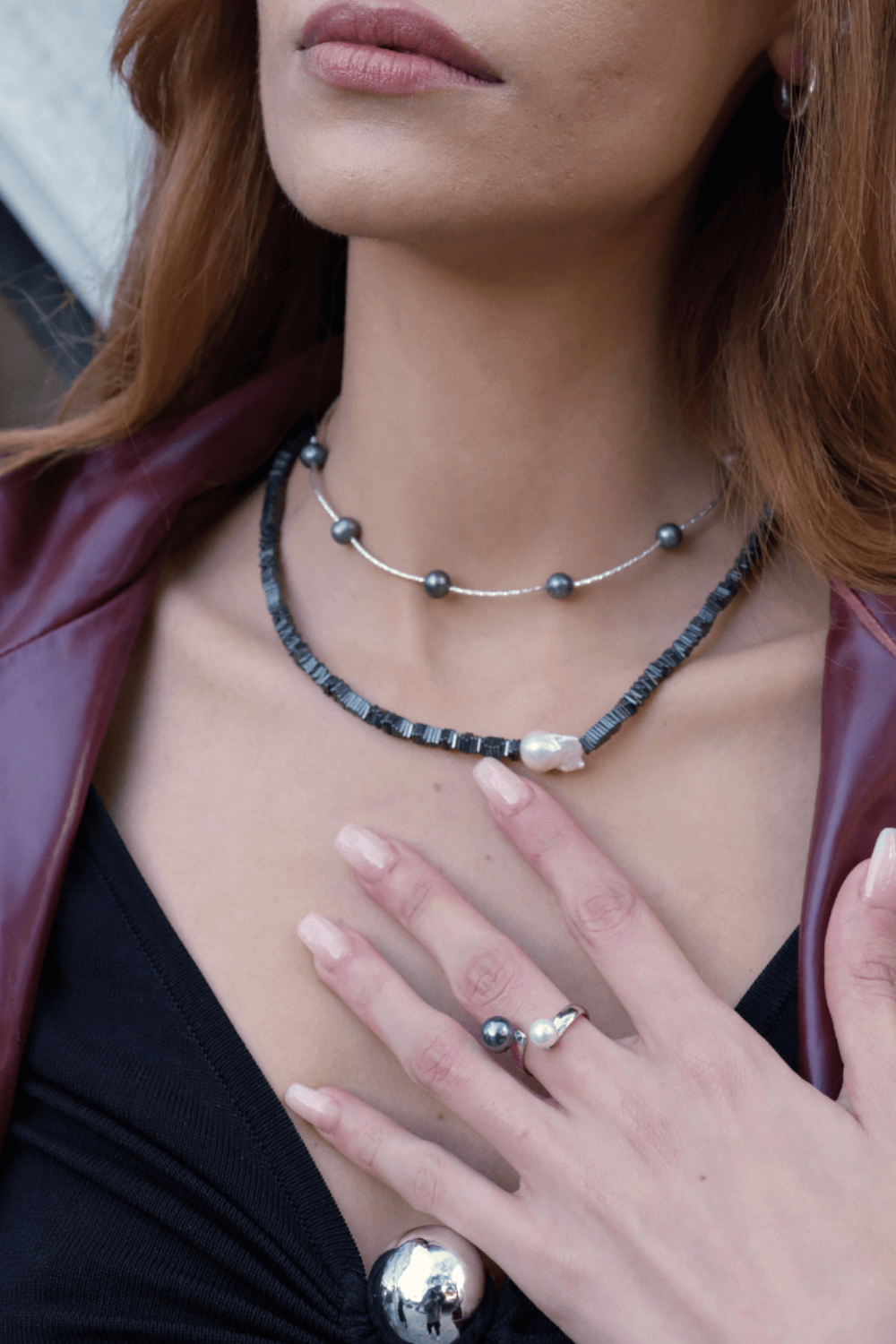 Linya Jewellery-Silga Barok İncili Siyah Hematit Taşlı Kolye-Kolye-2-Milagron.com