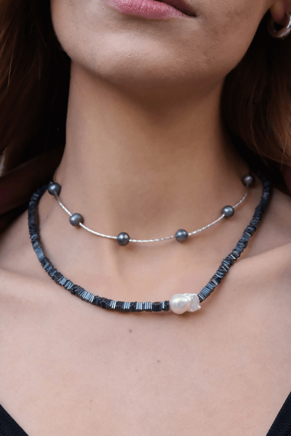 Linya Jewellery-Silga Barok İncili Siyah Hematit Taşlı Kolye-Kolye-3-Milagron.com