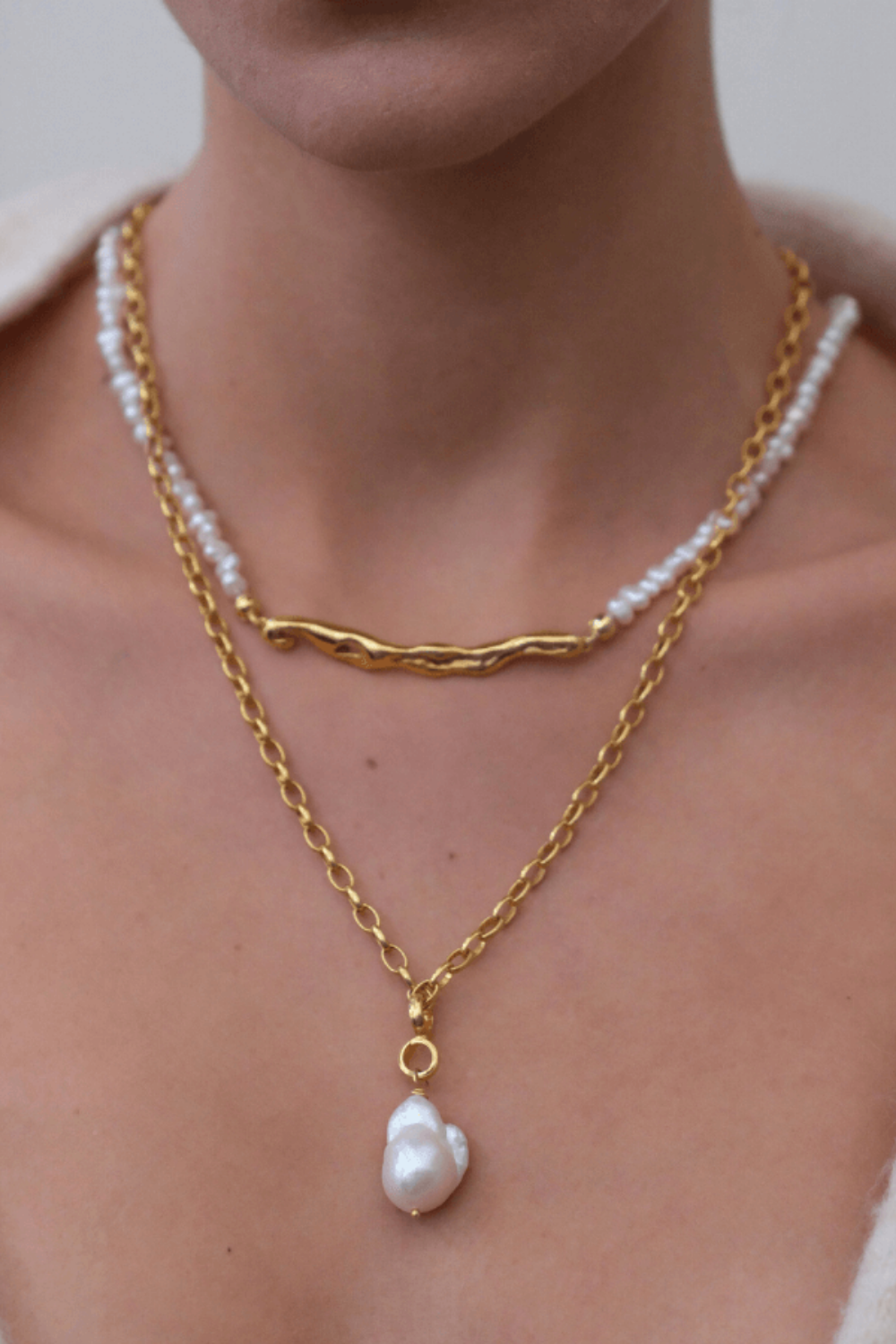 Linya Jewellery-Tapy Barok İnci Kalın Zincir Kolye-Kolye-2-Milagron.com