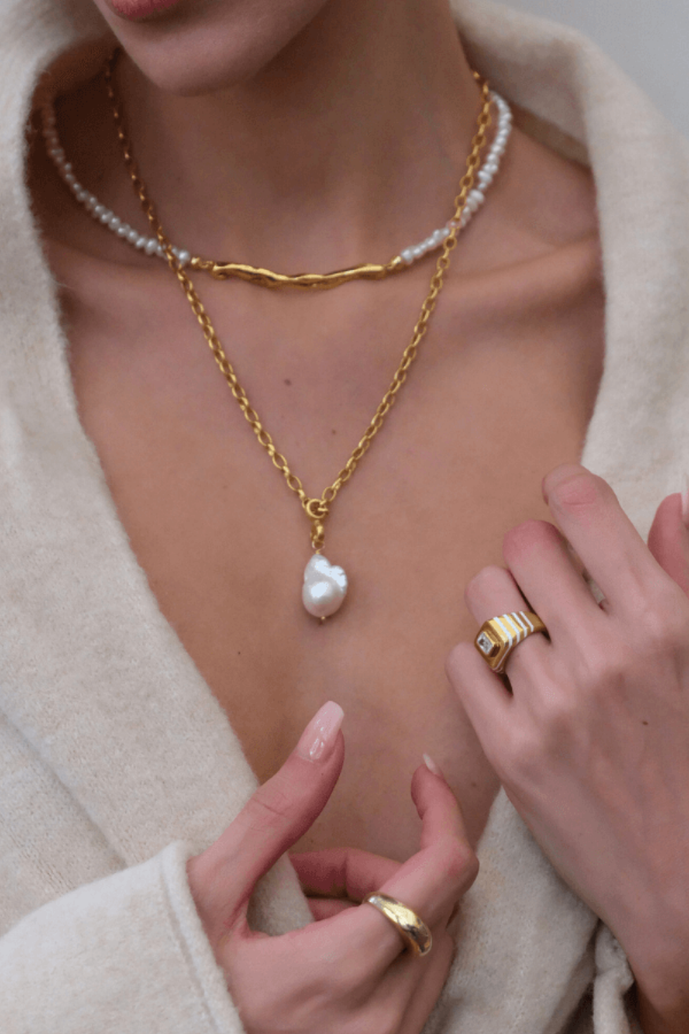 Linya Jewellery-Tapy Barok İnci Kalın Zincir Kolye-Kolye-3-Milagron.com