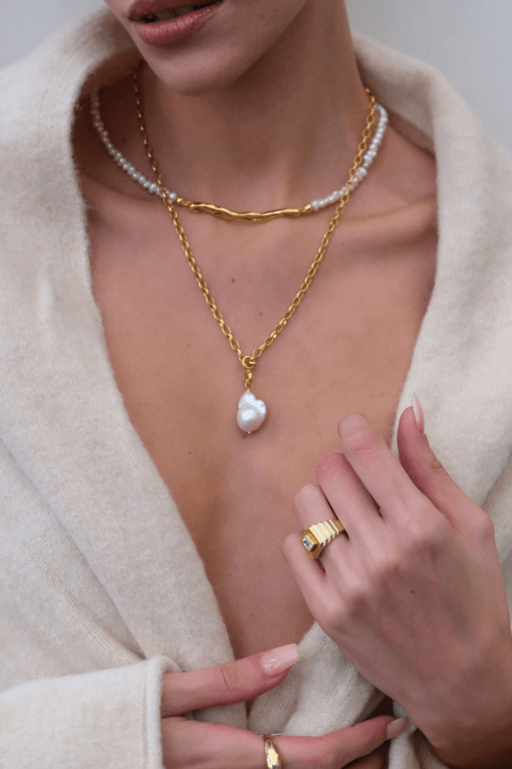 Linya Jewellery-Tapy Barok İnci Kalın Zincir Kolye-Kolye-4-Milagron.com