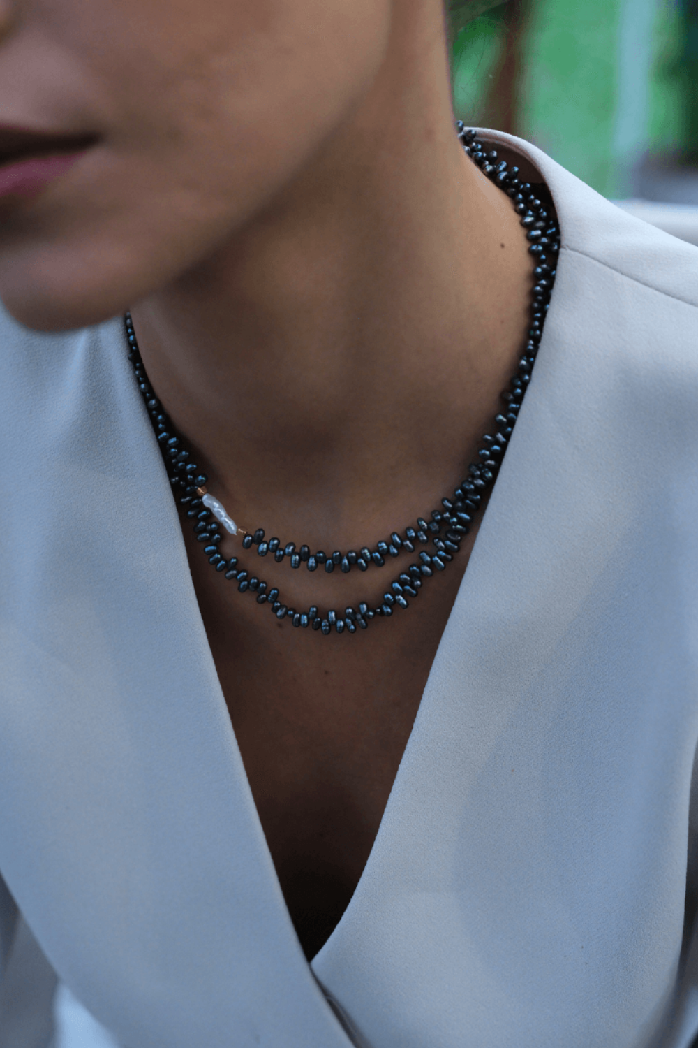 Linya Jewellery-Triton Asimetrik Siyah İnci Kolye-Kolye-3-Milagron.com