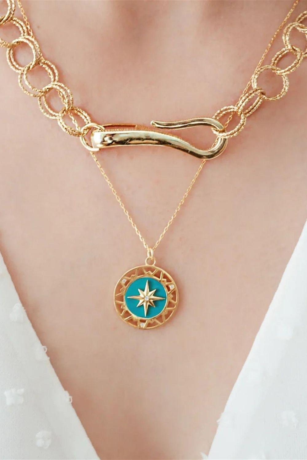 Linya Jewellery-Turkuaz Mineli Kutup Yıldız Kolye-Kolye-3-Milagron.com