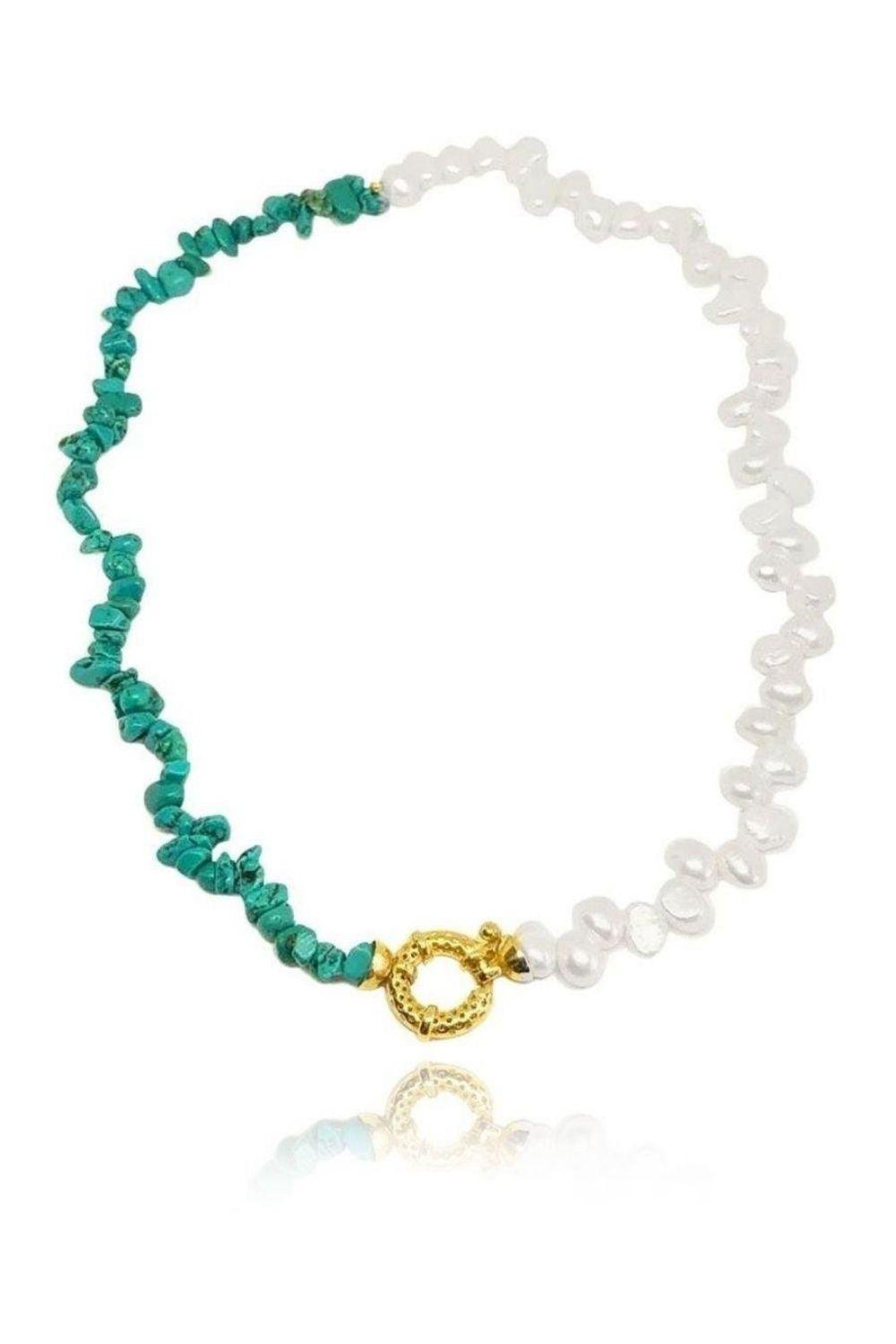 Linya Jewellery-Turkuaz Taşlı İnci Kolye-Kolye-1-Milagron.com
