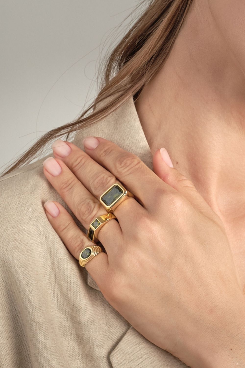 Vega Haki YeşIli Kristal TaşLı YüZüK - 3