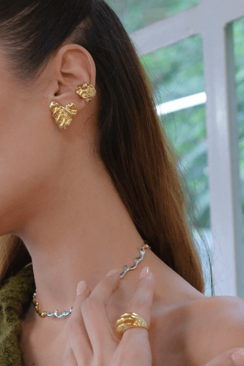 Linya Jewellery-Vory Amorf Kalp Küpe Gold-Küpe-2-Milagron.com