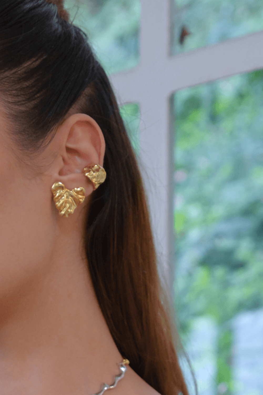 Linya Jewellery-Vory Amorf Kalp Küpe Gold-Küpe-3-Milagron.com