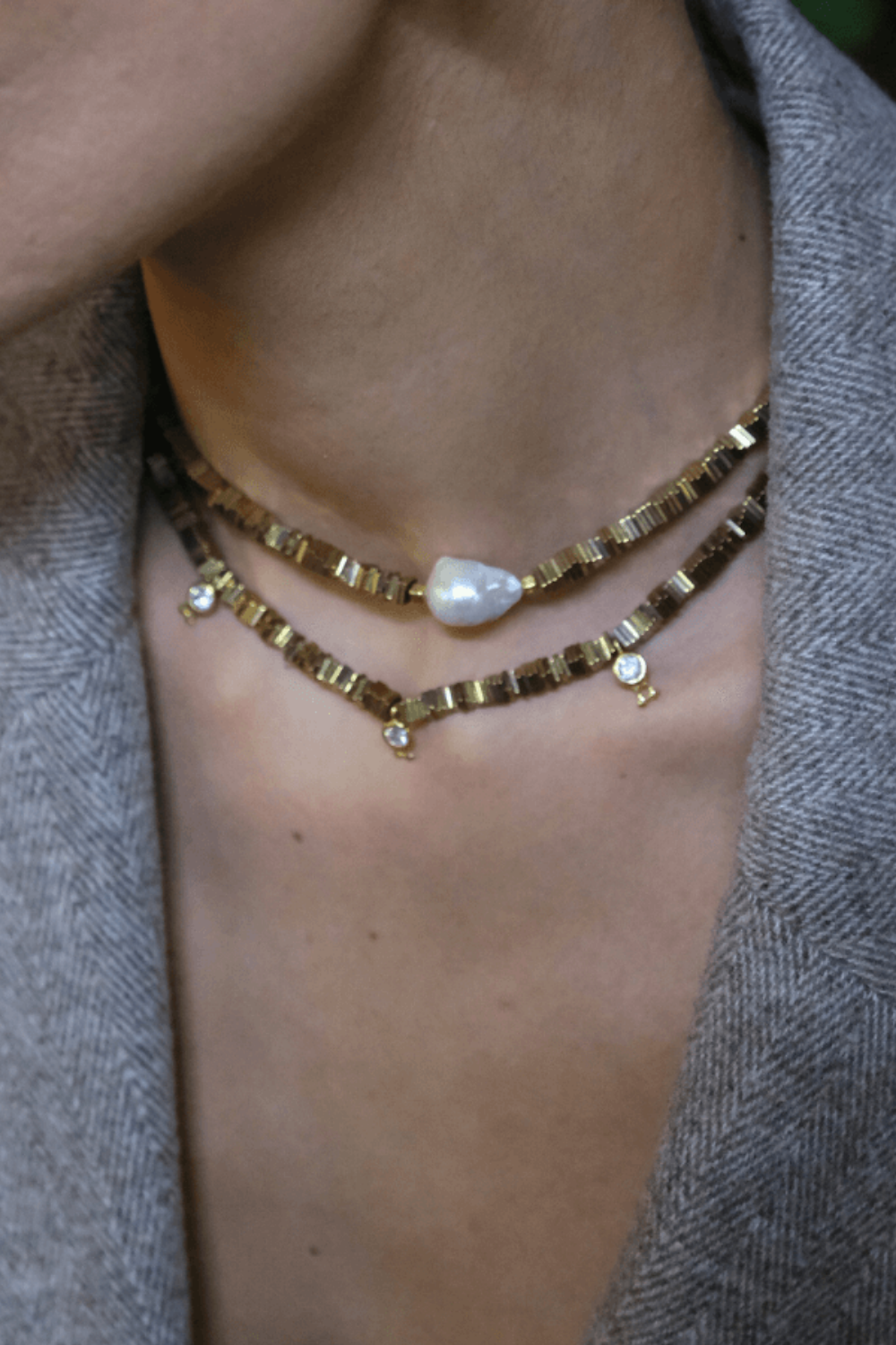 Linya Jewellery-Yarn Barok İncili Hematit Taşlı Kolye-Kolye-2-Milagron.com