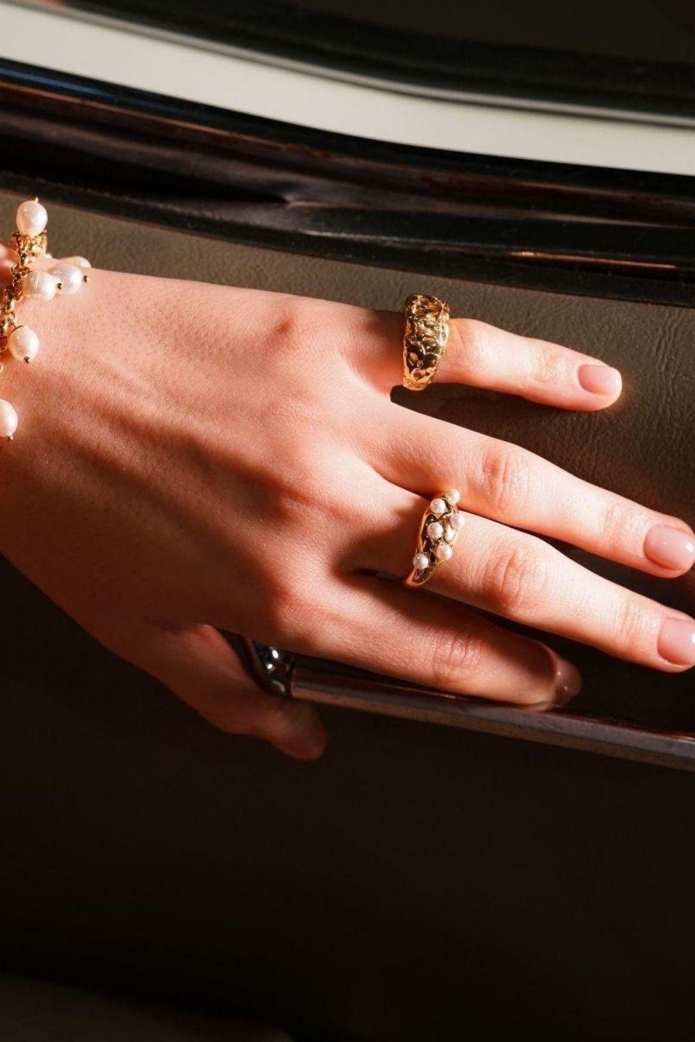 Linya Jewellery-Yıldız İnci Yüzük Gold-Yüzük-2-Milagron.com