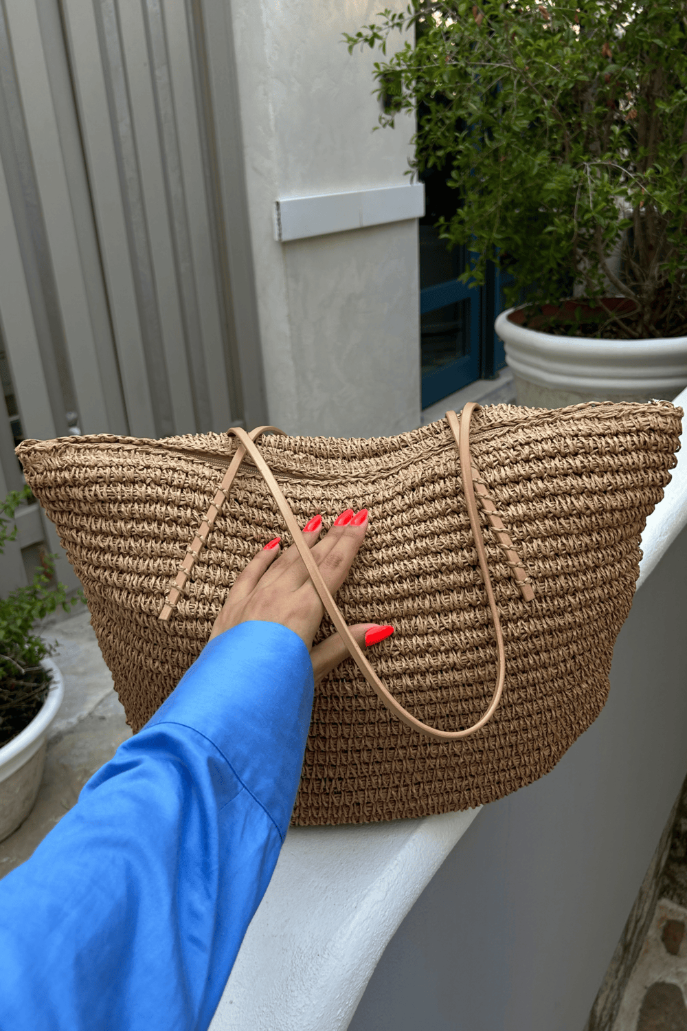 Loventa-Fermuarlı Hasır Çanta Camel Harmony-Omuz Çantası-1-Milagron.com