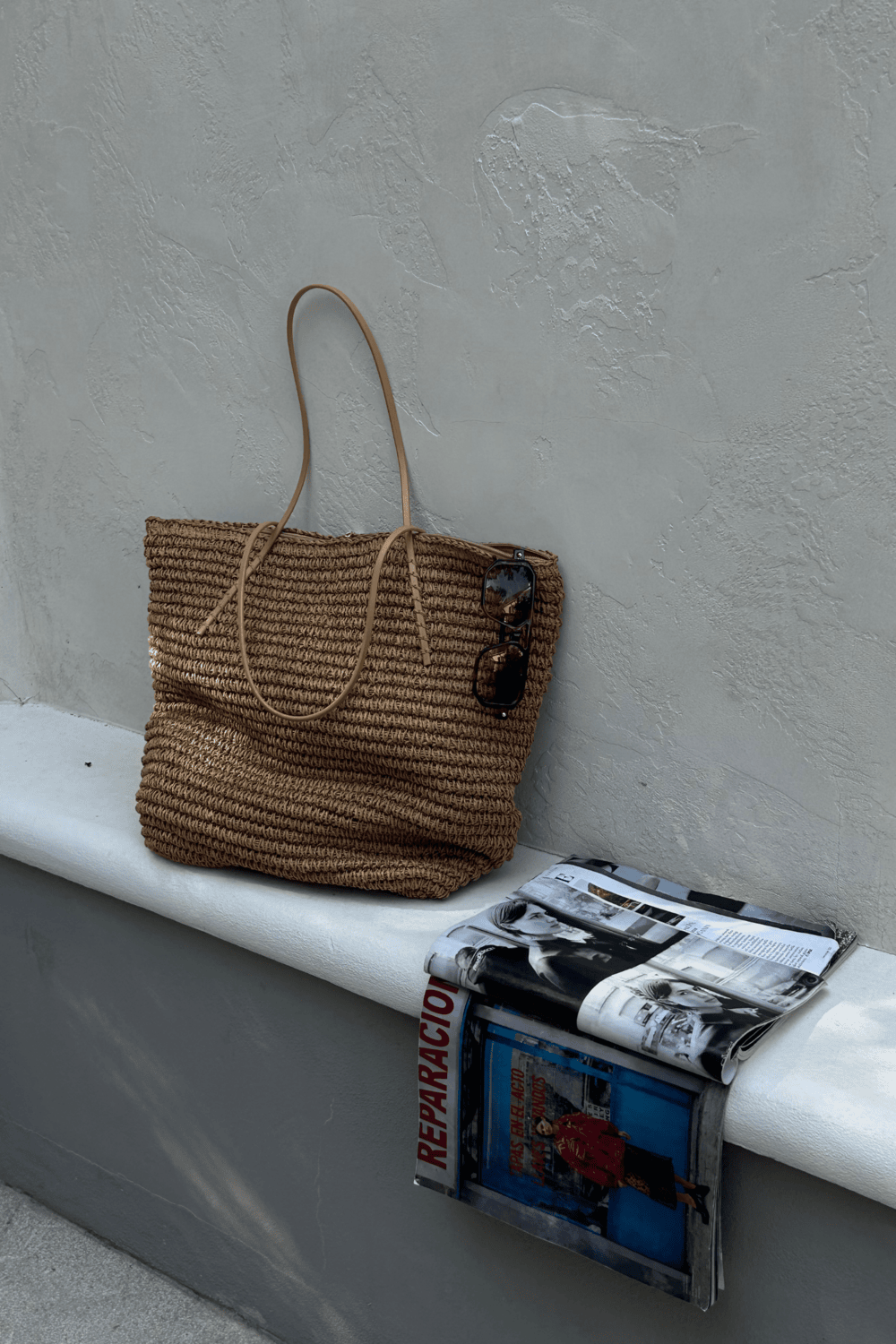 Loventa-Fermuarlı Hasır Çanta Camel Harmony-Omuz Çantası-4-Milagron.com