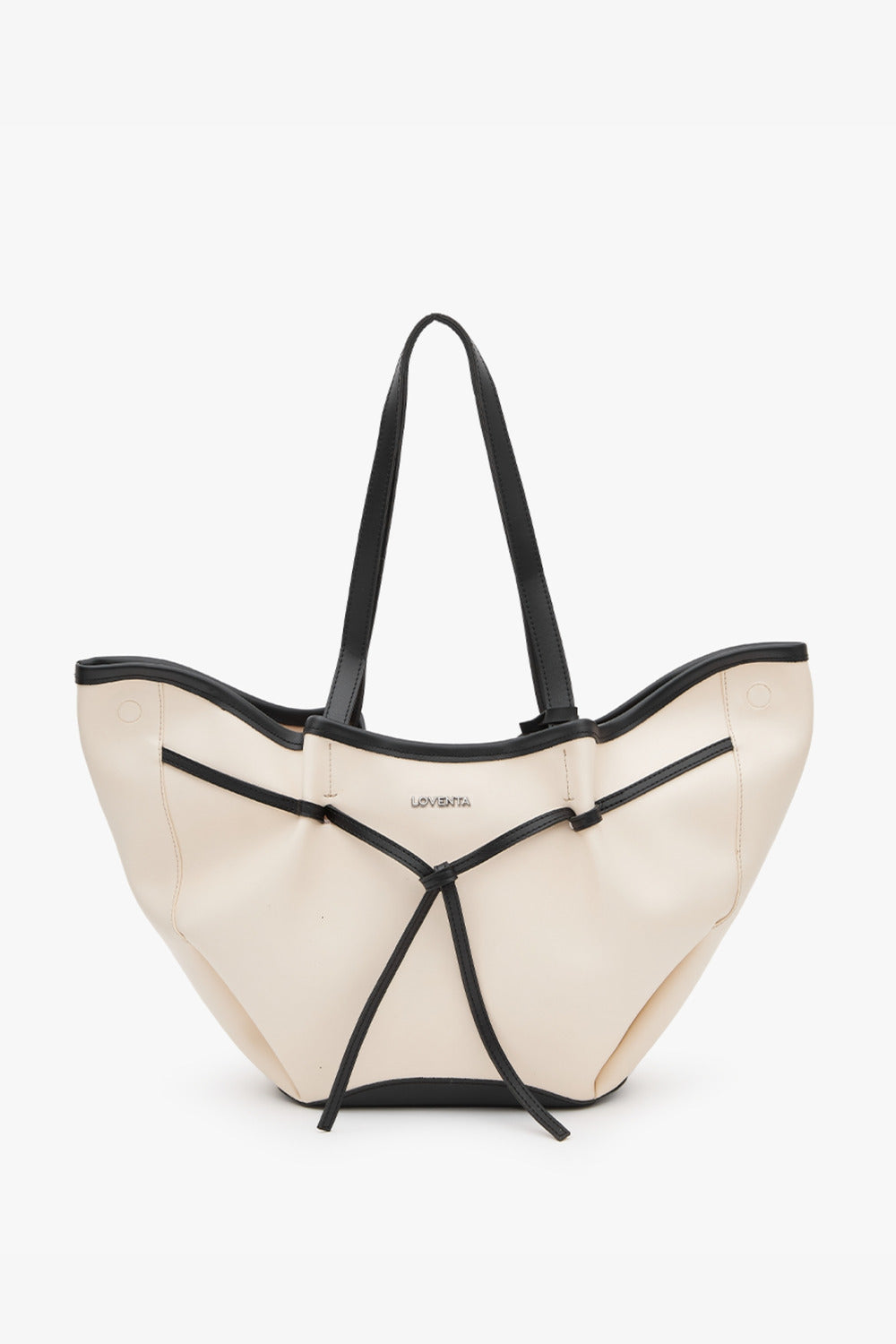 Loventa-Large Tote Bag Bej & Siyah Niesha-Omuz Çantası-2-Milagron.com