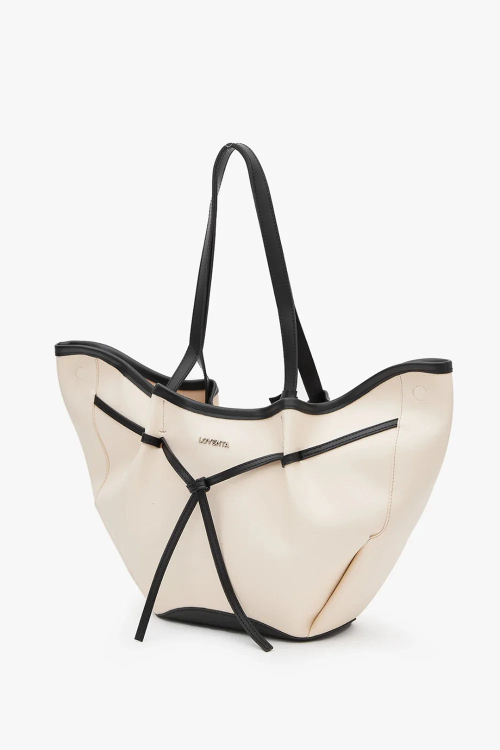 Loventa-Large Tote Bag Bej & Siyah Niesha-Omuz Çantası-4-Milagron.com