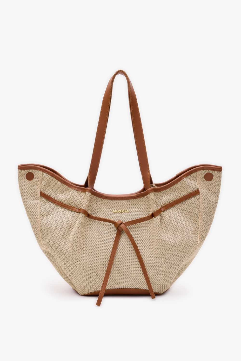 Loventa-Large Tote Bag Bej & Taba Niesha Allure-Omuz Çantası-1-Milagron.com