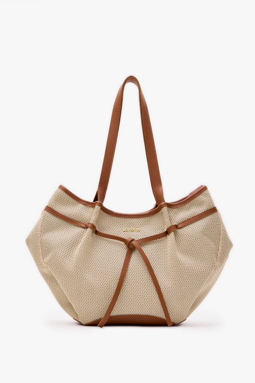 Loventa-Large Tote Bag Bej & Taba Niesha Allure-Omuz Çantası-3-Milagron.com