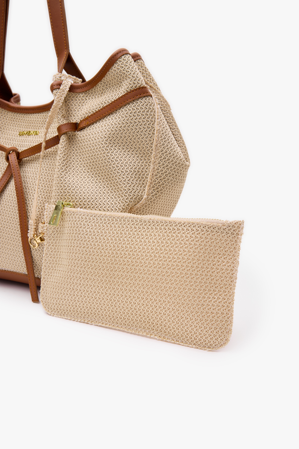 Loventa-Large Tote Bag Bej & Taba Niesha Allure-Omuz Çantası-5-Milagron.com