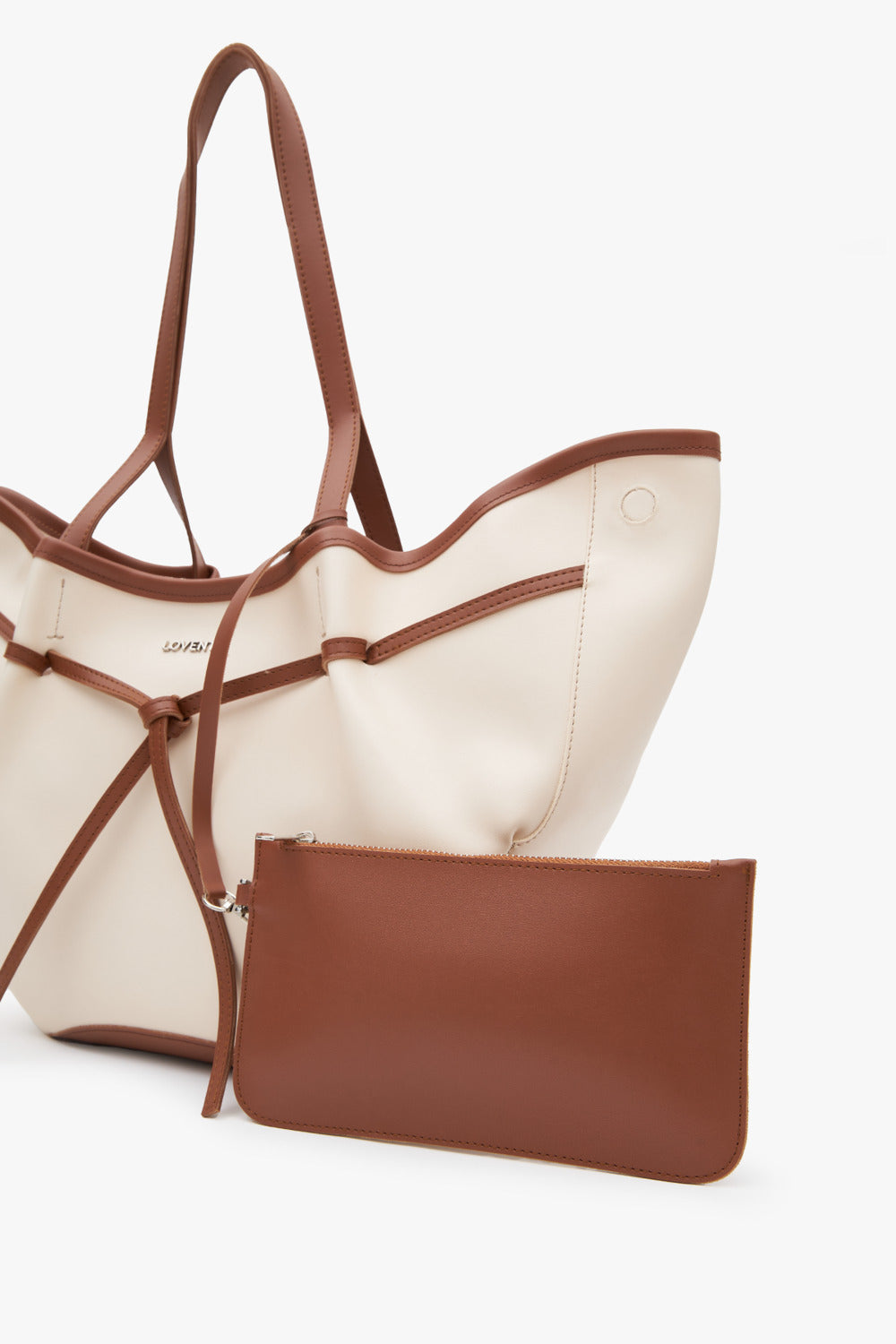 Loventa-Large Tote Bag Bej & Taba Ni̇esha-Omuz Çantası-4-Milagron.com