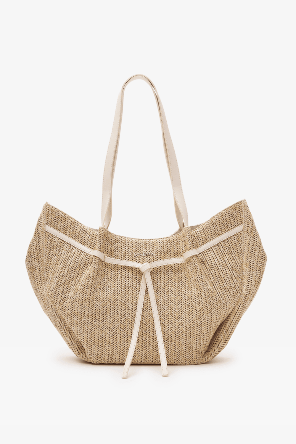 Loventa-Large Tote Bag Hasır & Bej Niesha Allure Mer-Omuz Çantası-3-Milagron.com