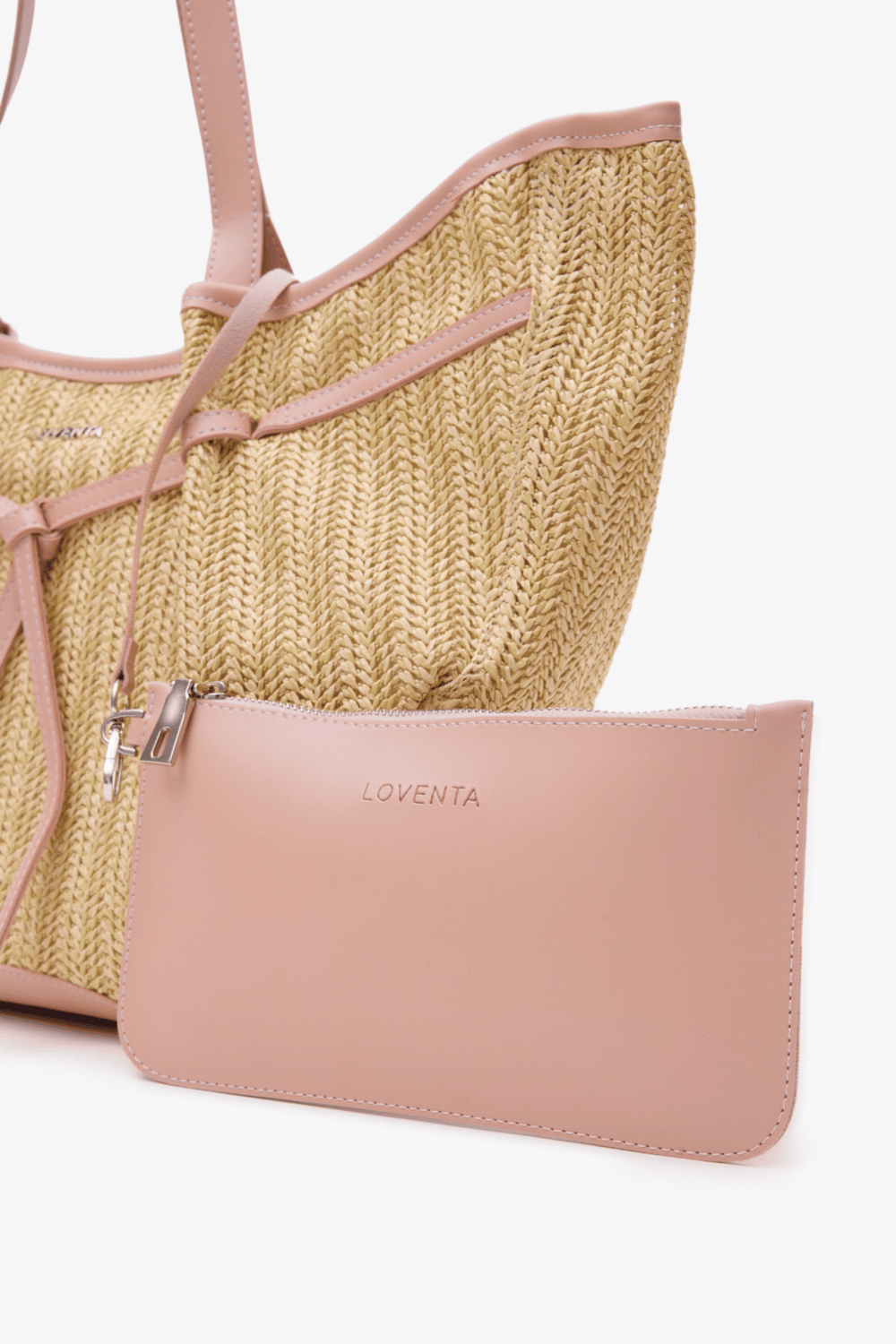 Loventa-Large Tote Bag Hasır & Pembe Niesha Allure Mer-Omuz Çantası-4-Milagron.com