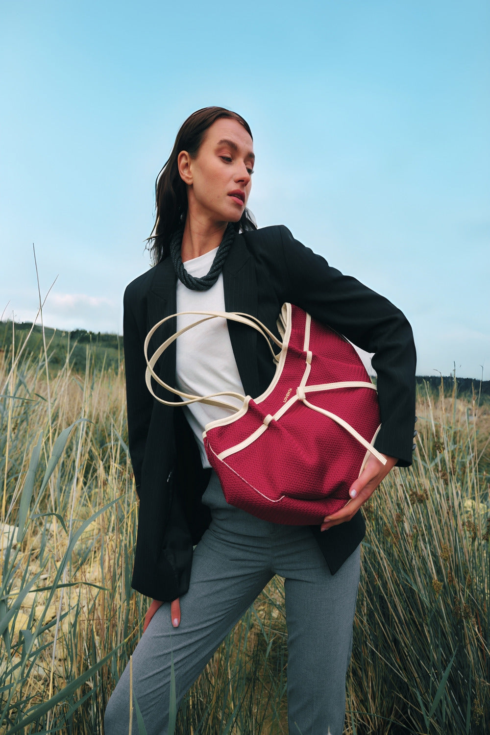 Loventa-Large Tote Bag Kırmızı & Bej Niesha Allure-Omuz Çantası-2-Milagron.com