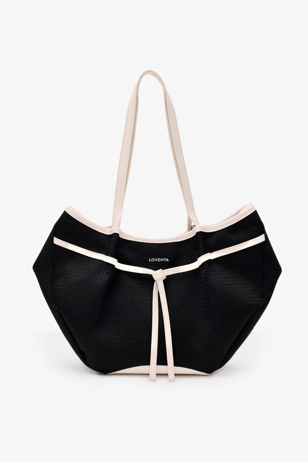 Loventa-Large Tote Bag Siyah & Bej Niesha Allure-Omuz Çantası-4-Milagron.com