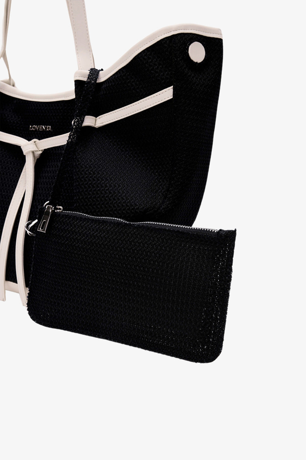 Loventa-Large Tote Bag Siyah & Bej Niesha Allure-Omuz Çantası-5-Milagron.com