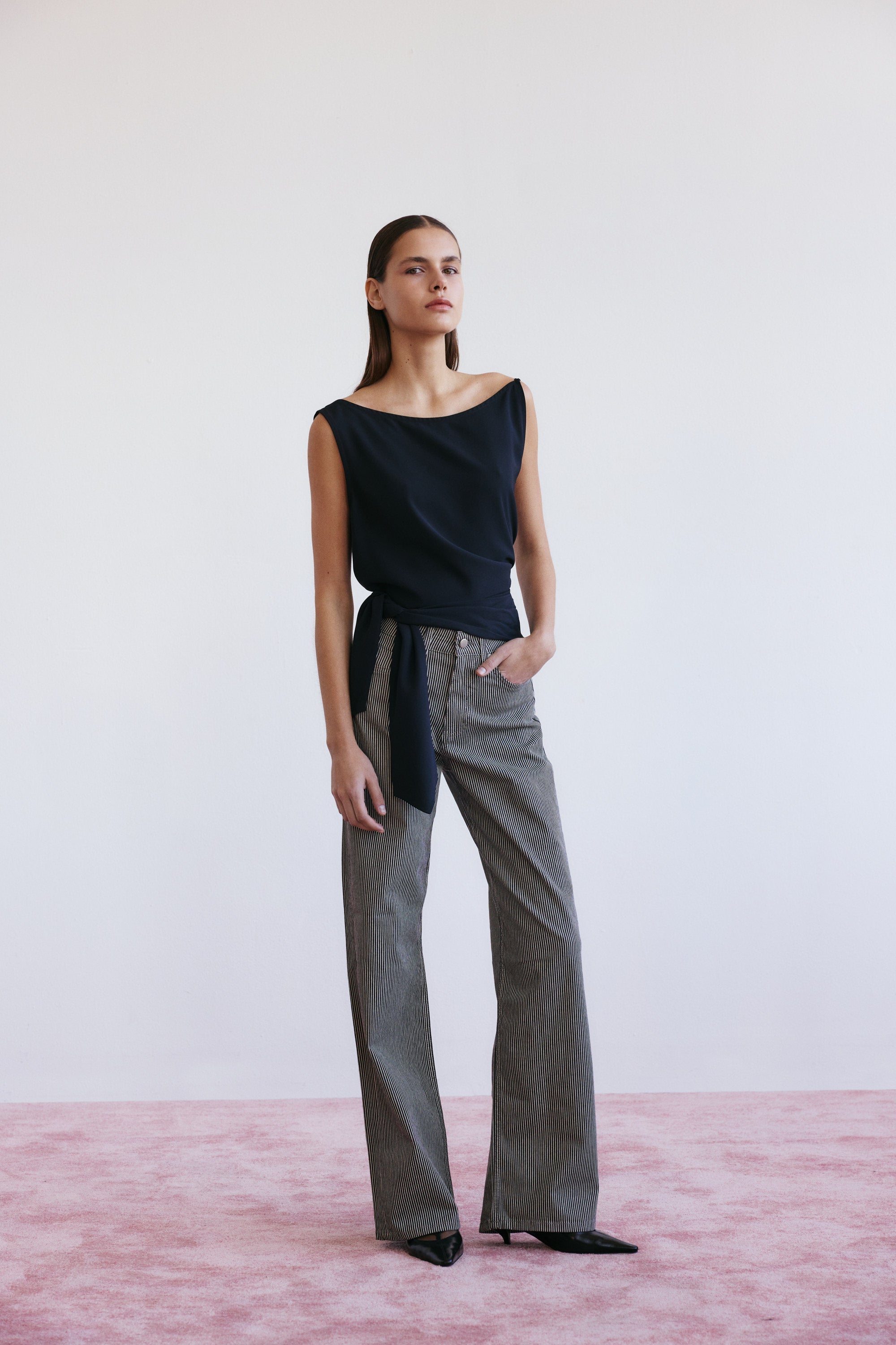 Lucentie-Lune Stri̇ped Deni̇m-Kot Pantolon-1-Milagron.com