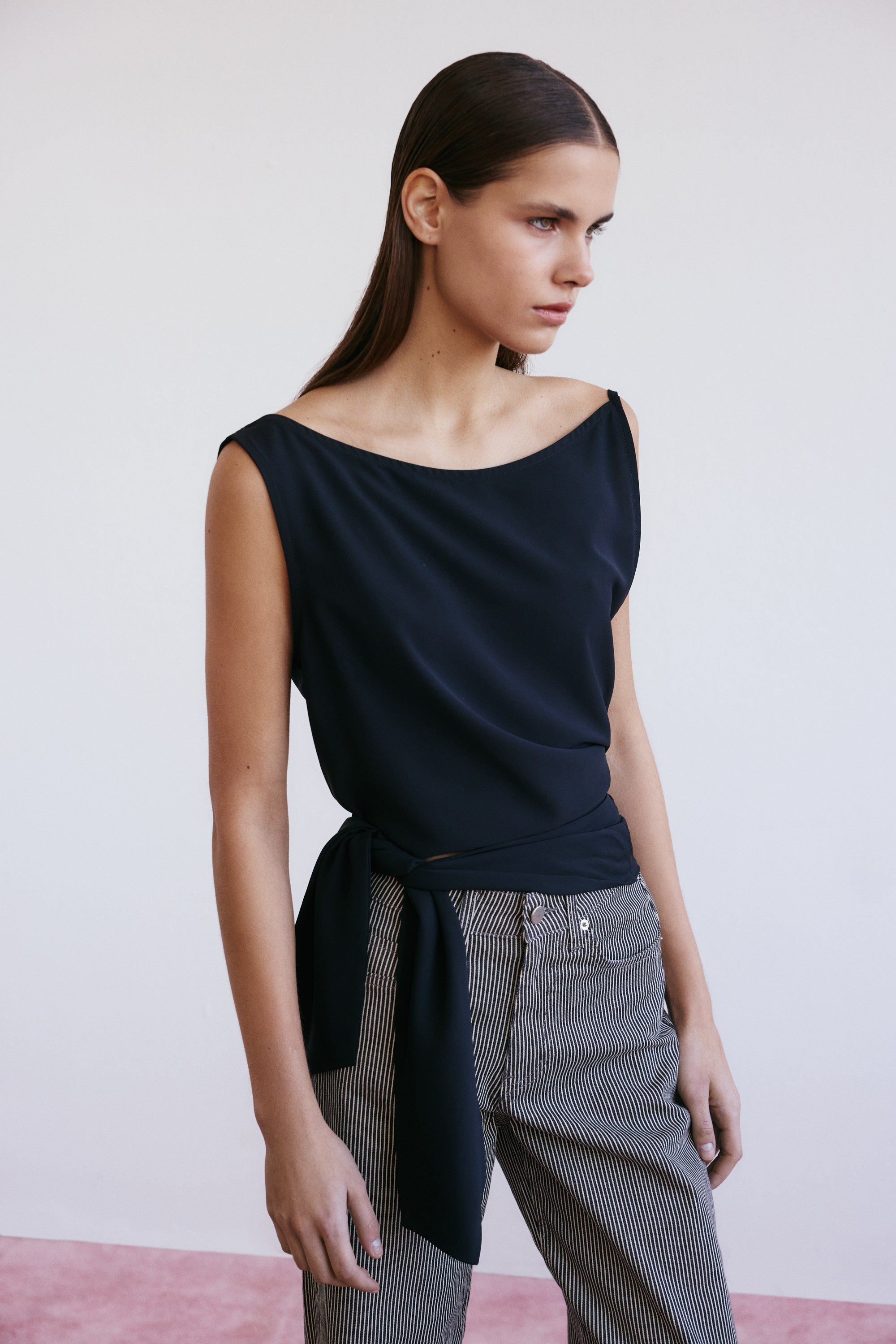 Lucentie-Lune Stri̇ped Deni̇m-Kot Pantolon-3-Milagron.com