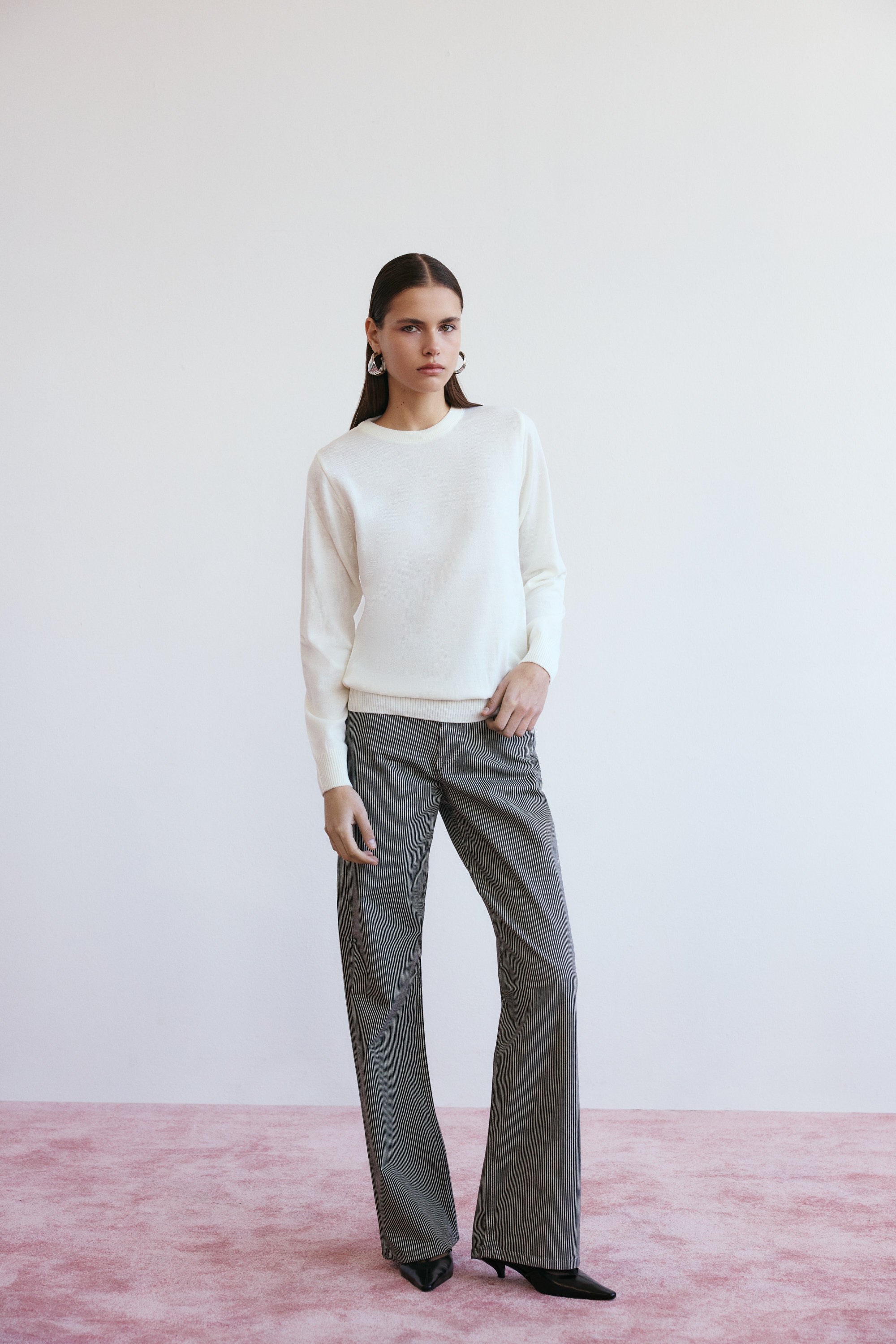 Lucentie-Lune Stri̇ped Deni̇m-Kot Pantolon-4-Milagron.com