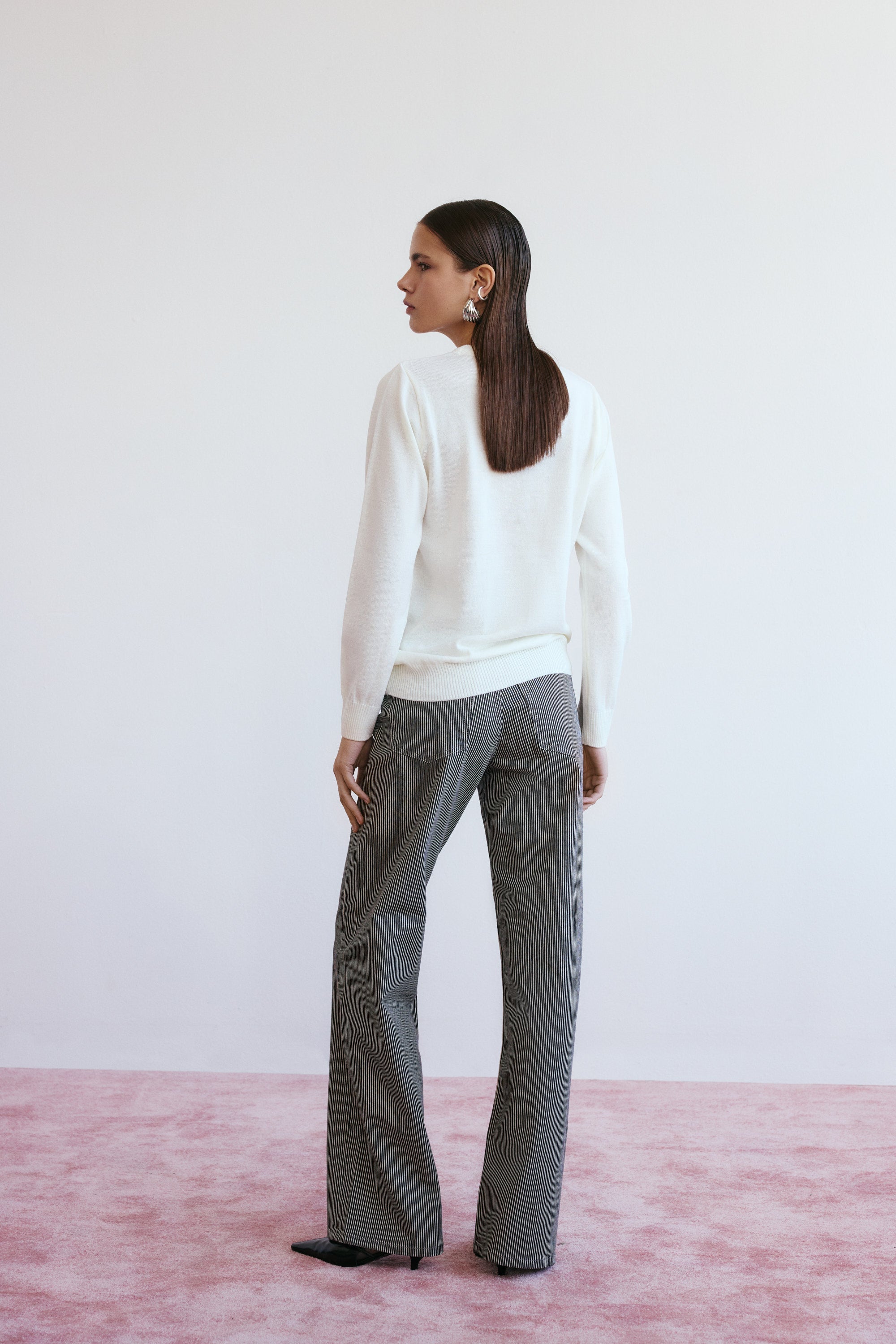 Lucentie-Lune Stri̇ped Deni̇m-Kot Pantolon-5-Milagron.com