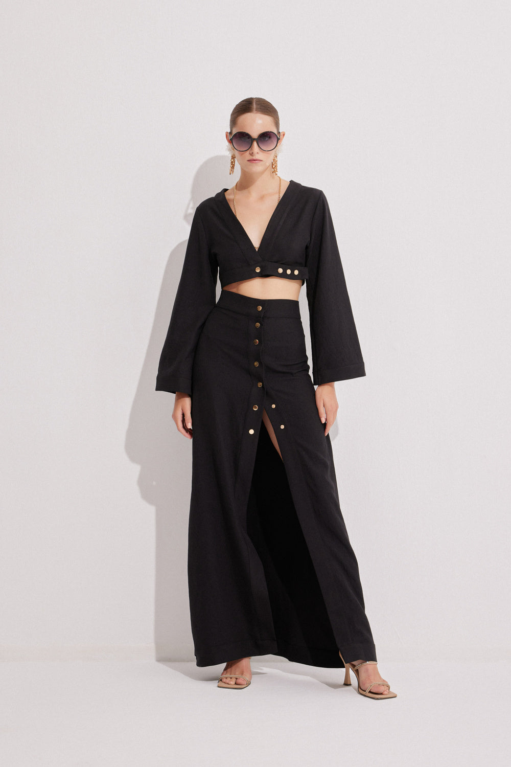 Luna Capsula-Monaco Keten Crop Etek Takım-Alt - Üst Takım-1-Milagron.com