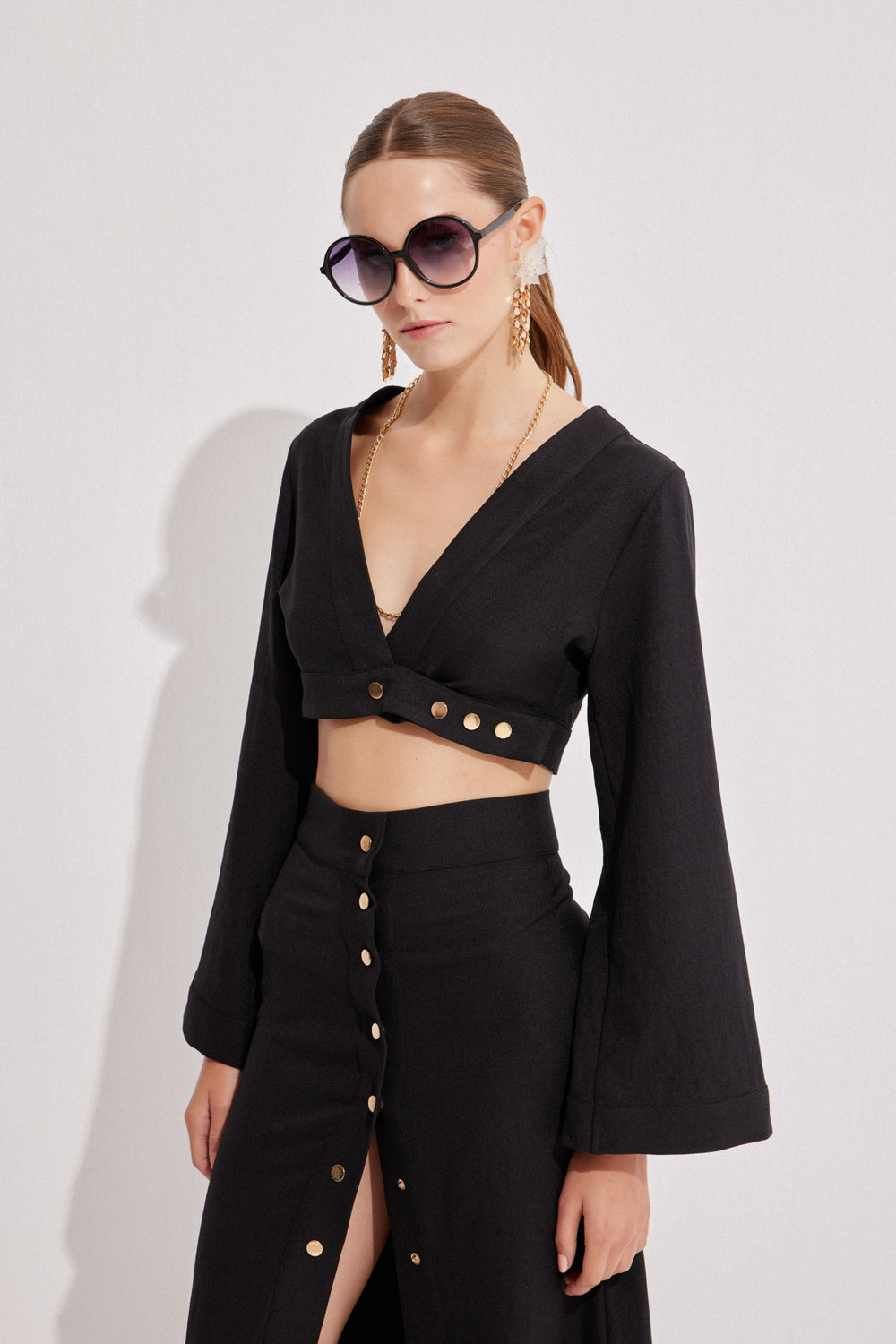 Luna Capsula-Monaco Keten Crop Etek Takım-Alt - Üst Takım-3-Milagron.com